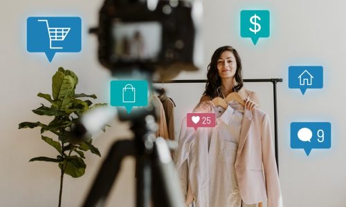 Woman live streaming for online shopping campaign Woman live streaming for online shopping campaign